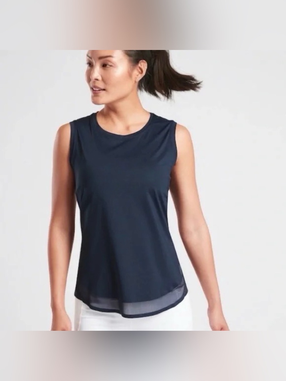 Athleta Cadence Navy Sweat wicking Workout athletic running mesh Pilates tank